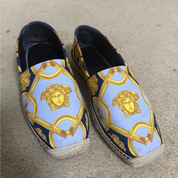 Versace Men's Gold and Blue Slip-On Loafers - Picture 1 of 5
